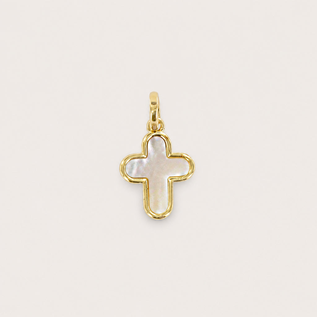 Pendentif "Petite Croix" plaqué or et nacre