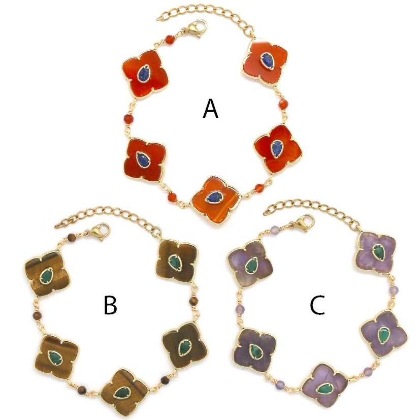 Bracelet chaîne « Trèfle » pierres naturelles