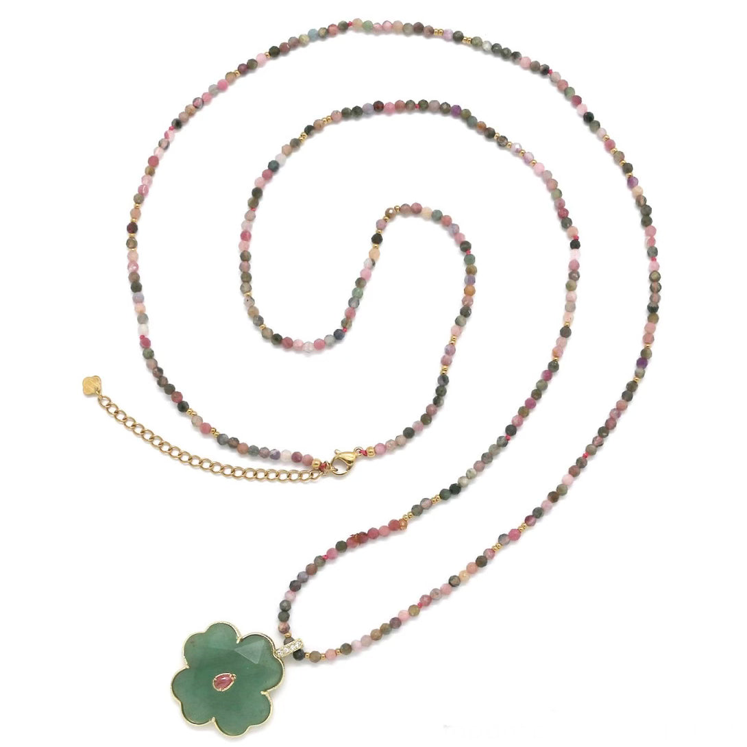 Sautoir « Tourmaline et pendentif Trèfle »