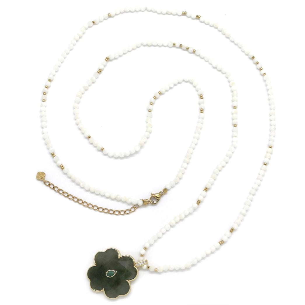 Sautoir « Agate et Labradorite – pendentif Trèfle »