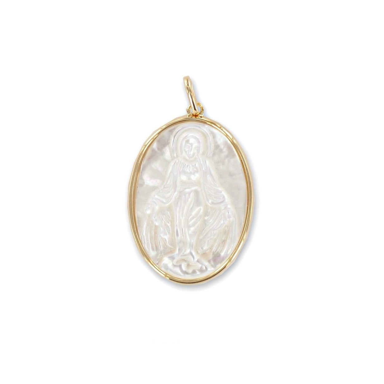 Pendentif "Médaille Vierge Miraculeuse" plaqué or et nacre