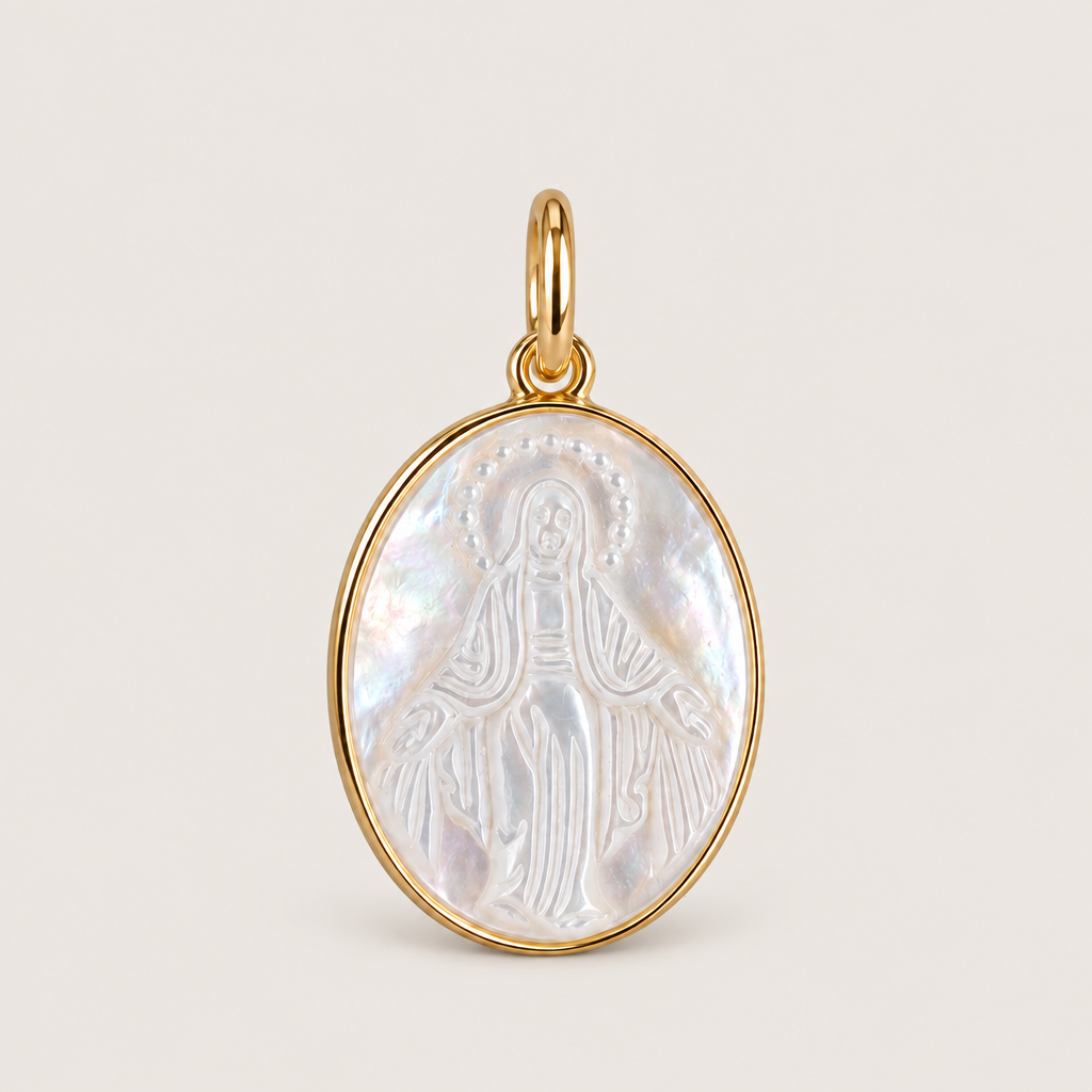 Médaille Vierge Marie en Nacre et Plaqué Or