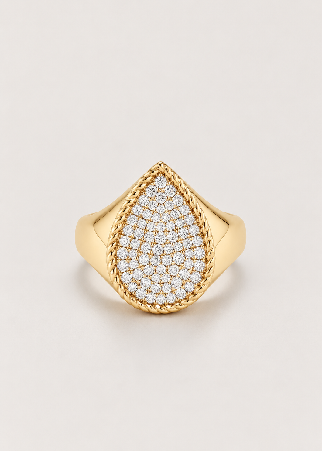 Bague de petit doigt « Poire sertie » plaqué or
