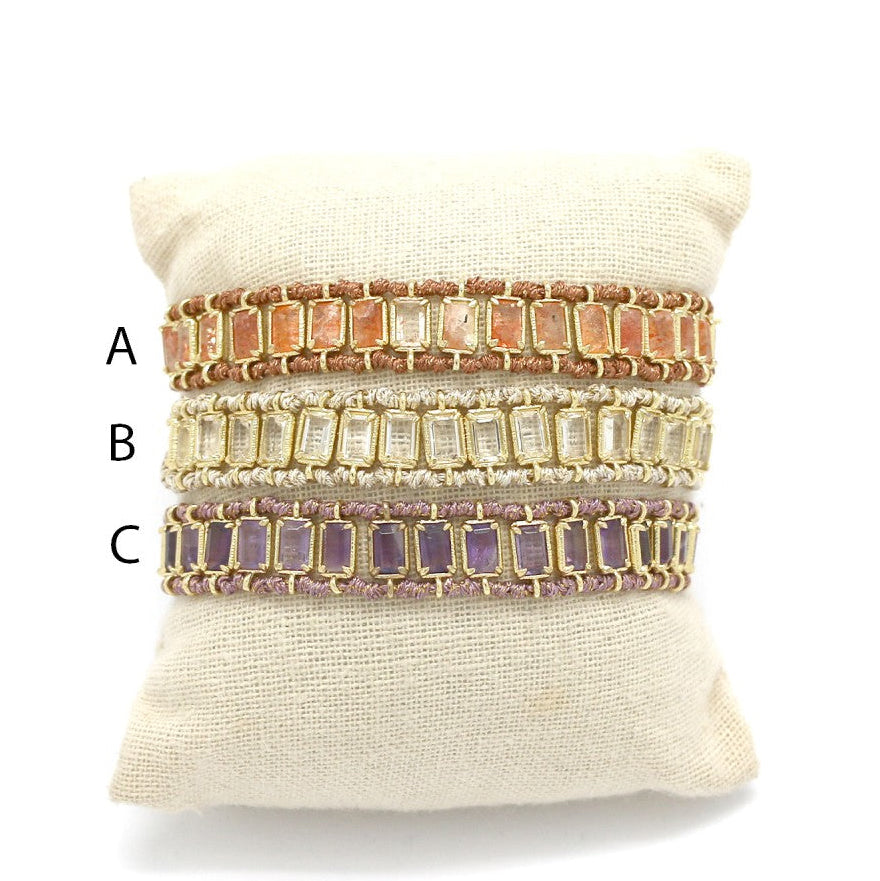 Bracelet Tressé – Pierres Rectangulaires & Finitions Dorées