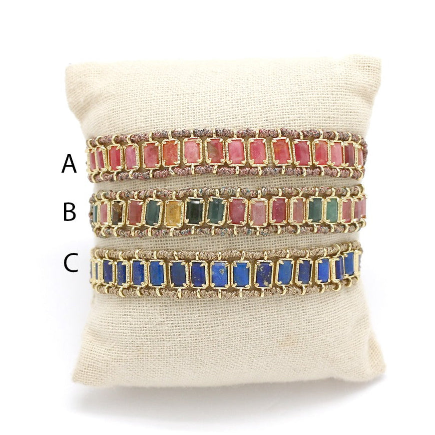Bracelet Tressé – Pierres Rectangulaires & Finitions Dorées