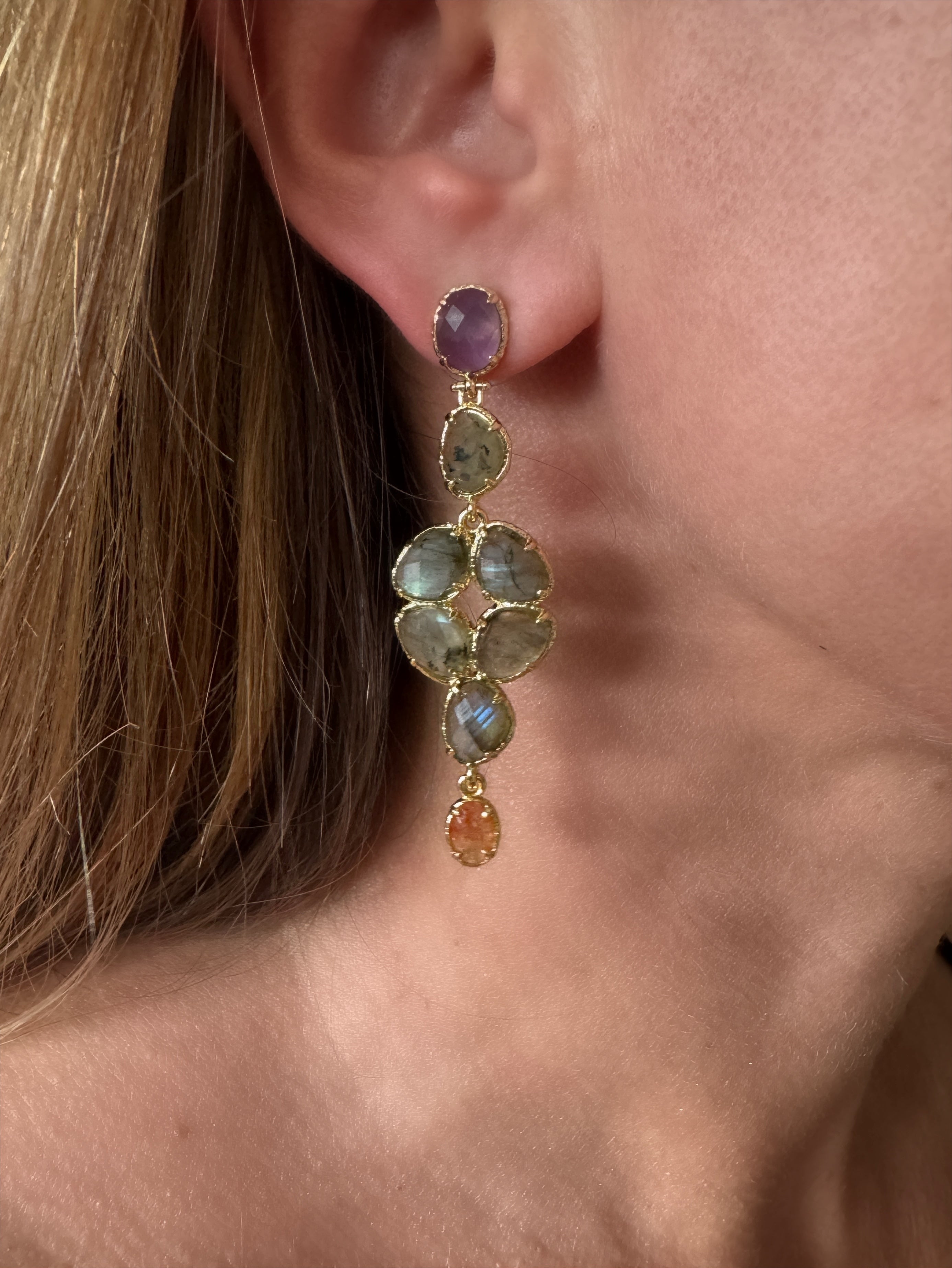 Boucles d'oreilles "Rosace de Pierres Naturelles"