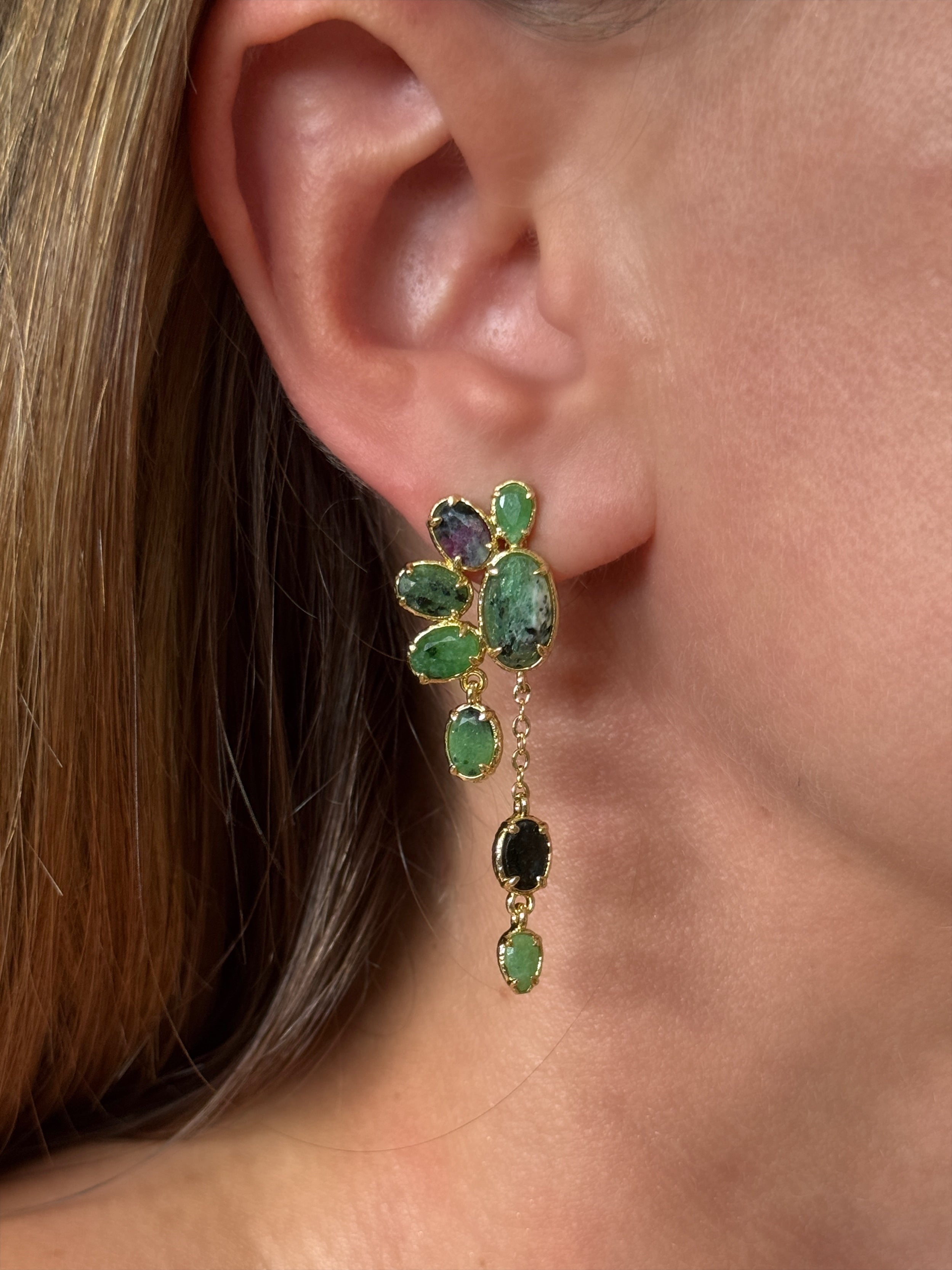 Boucles d'oreilles "Éventail Rubis Zoïsite"
