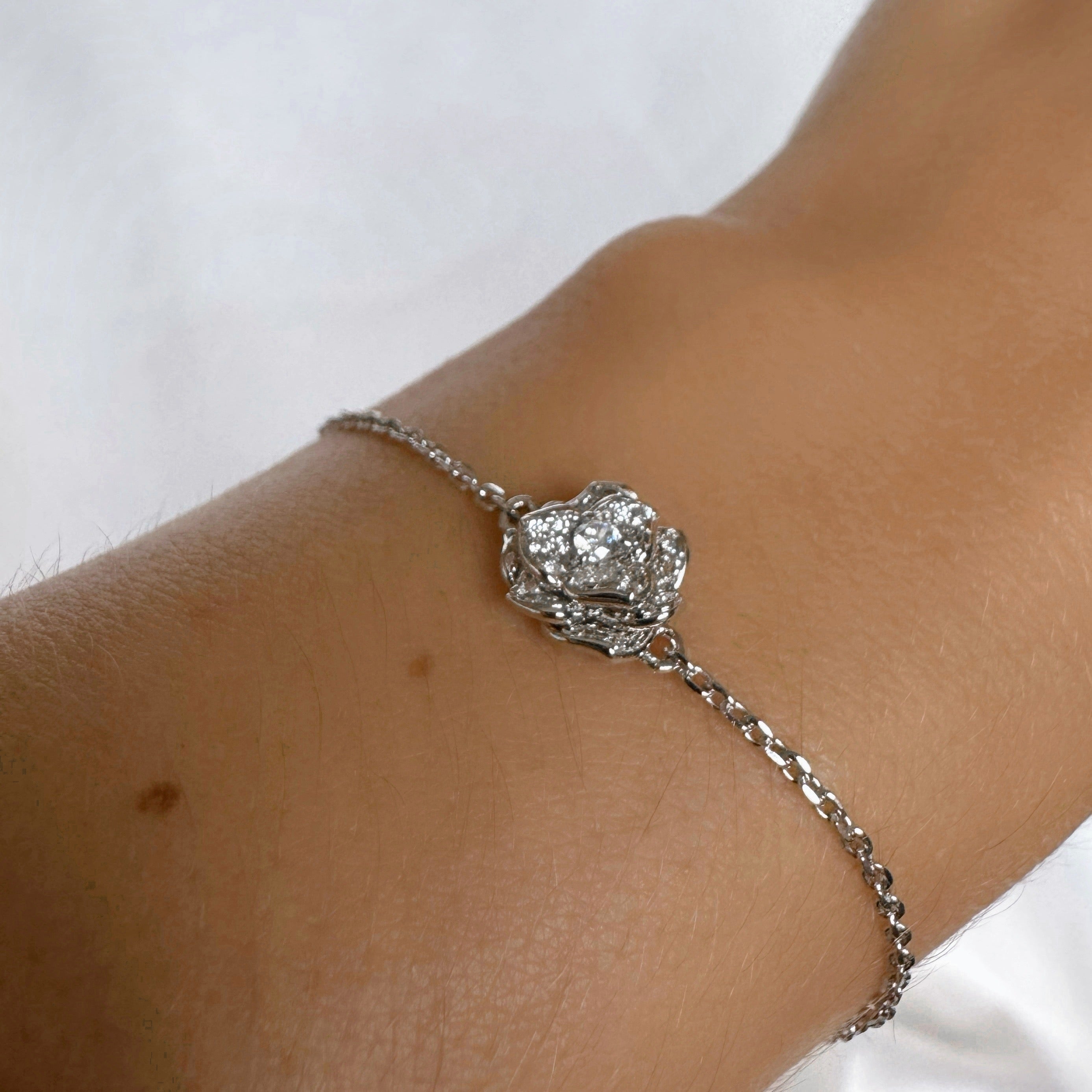 Bracelet « Rose sertie » argent 925