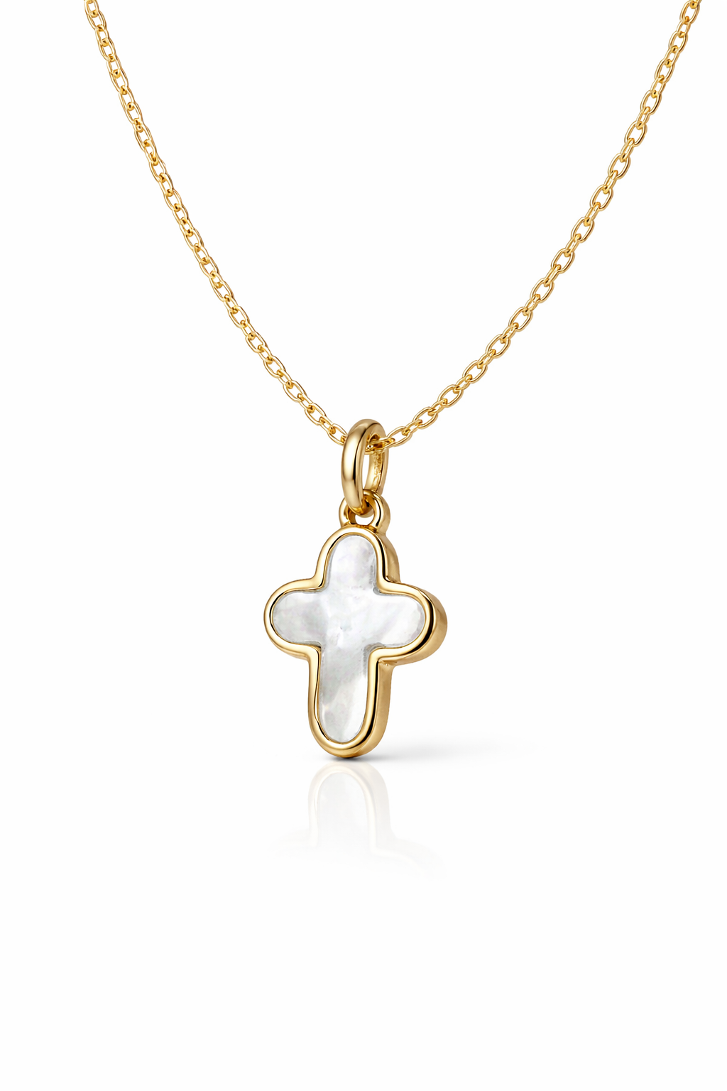 Collier "Petite croix arrondie" plaqué or et nacre