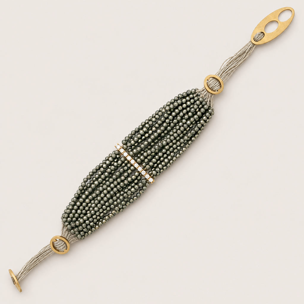 Bracelet multi-rangs en pierres et barre de strass