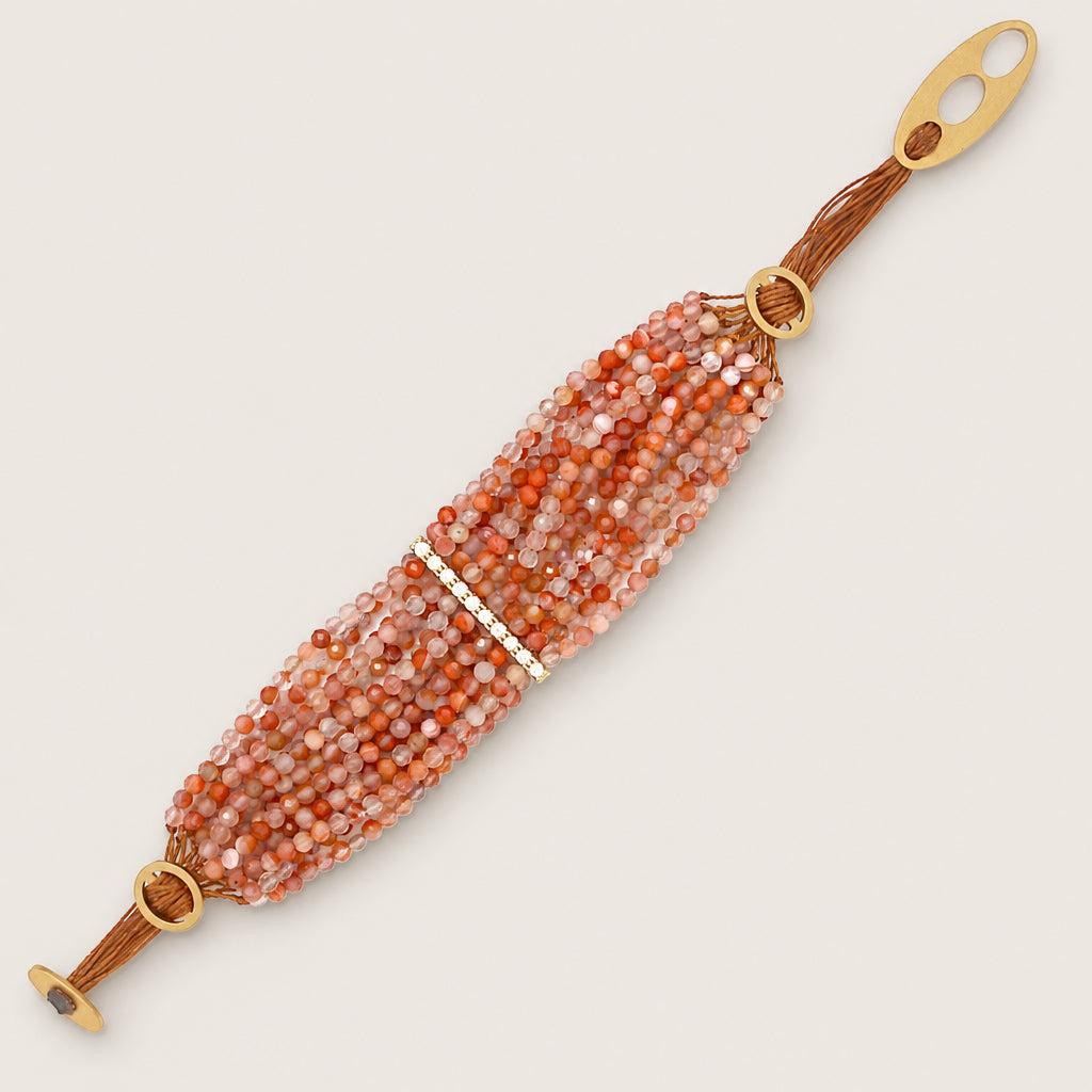 Bracelet multi-rangs en pierres et barre de strass