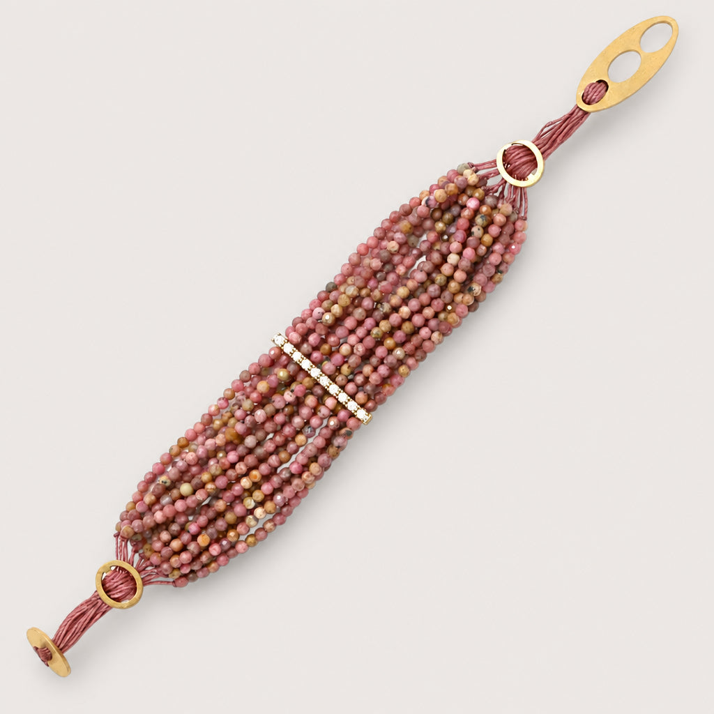 Bracelet multi-rangs en pierres et barre de strass