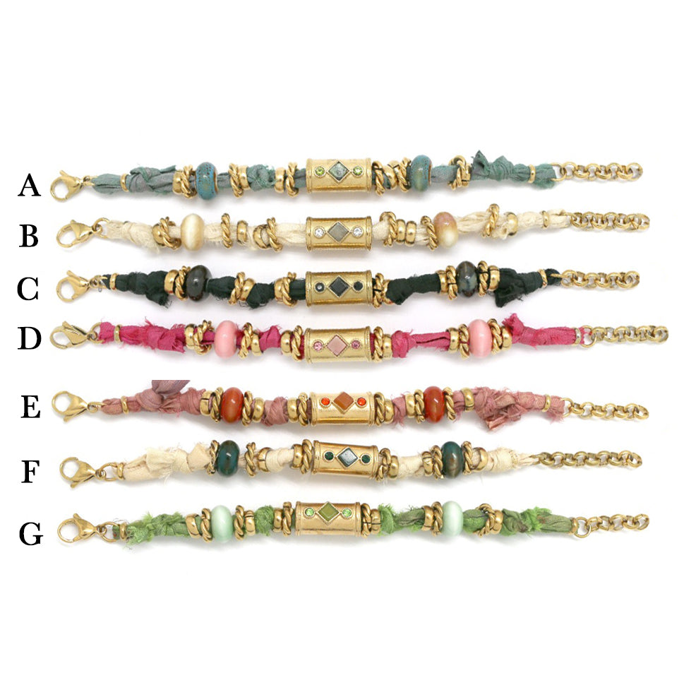 Bracelet Soie Népal & Céramique – Énergie Artisanale & Bohème