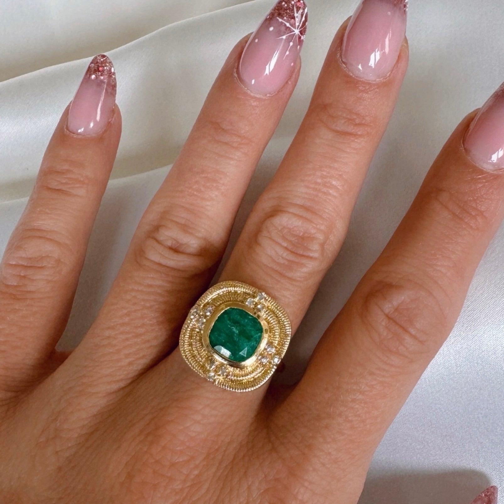 Gold-plated “Raw Emerald” ring