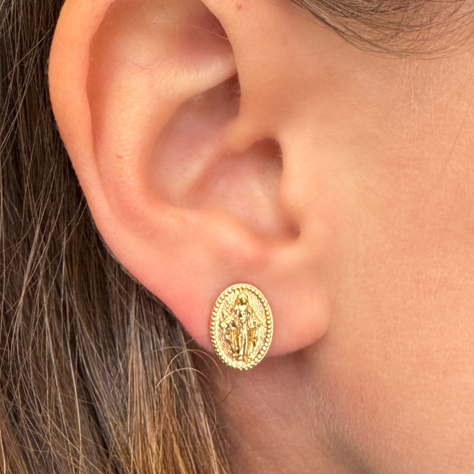 Boucles d'oreilles "Médaille Vierge Marie" plaqué or