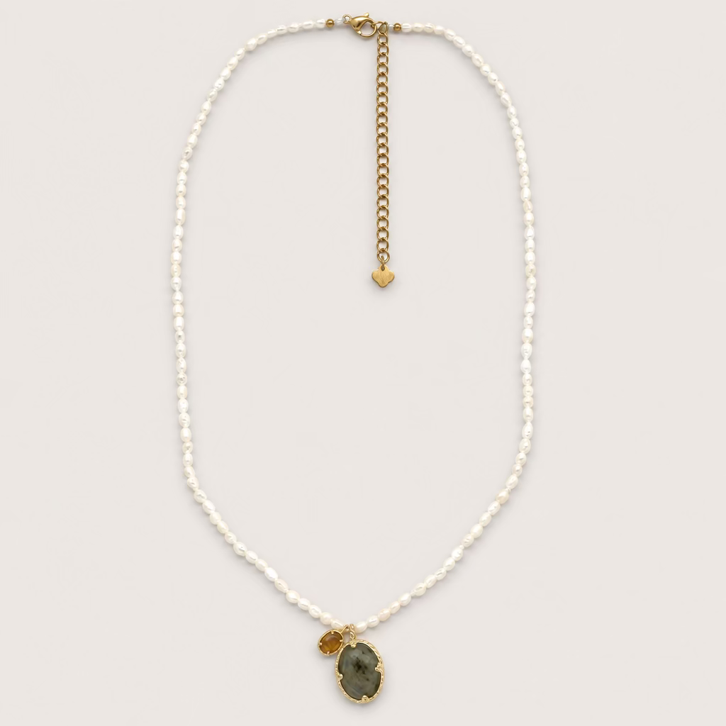 Collier perles d’eau douce, Labradorite