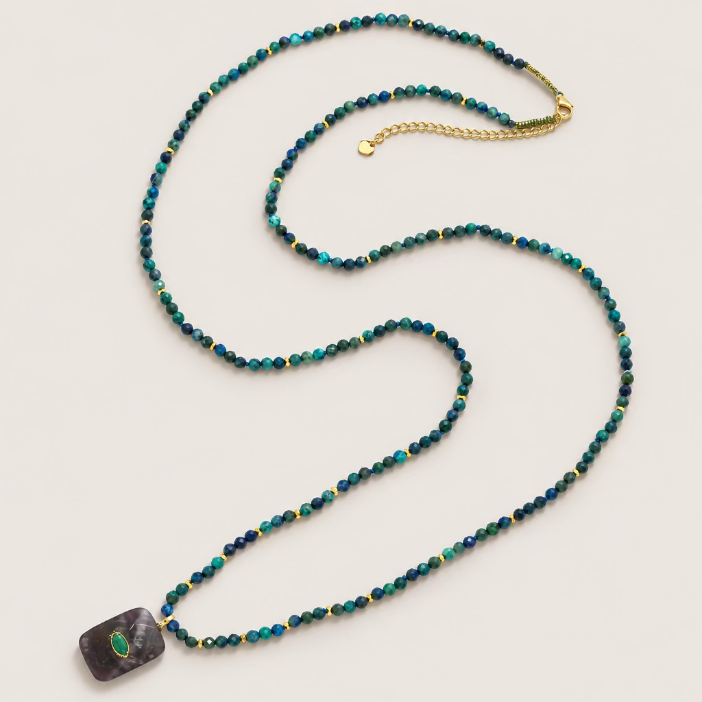 Sautoir « perlé et pendentif rectangulaire Œil »