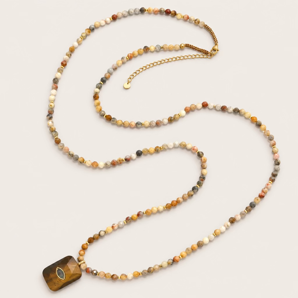 Sautoir « perlé et pendentif rectangulaire Œil »