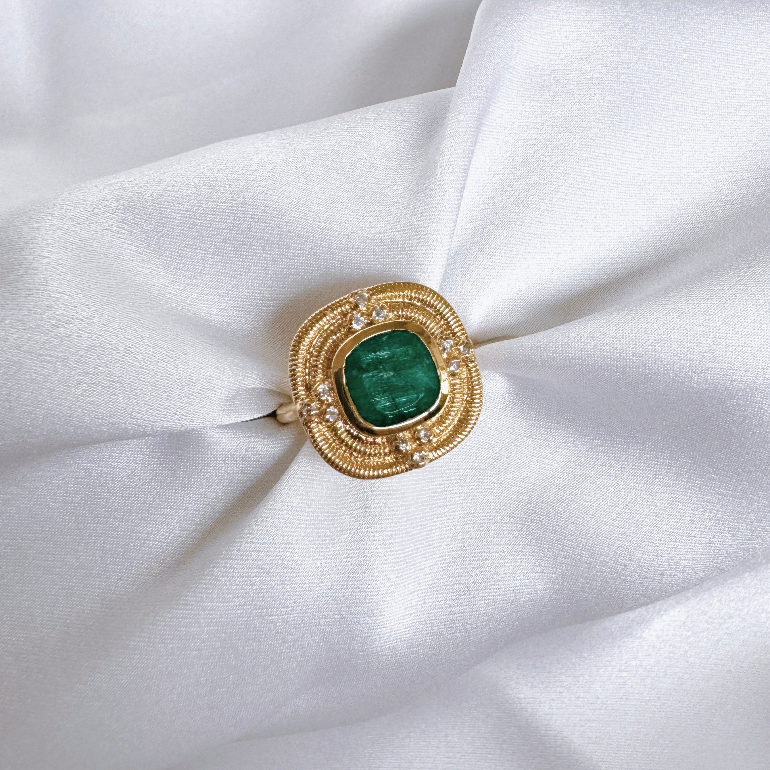 Gold-plated “Raw Emerald” ring