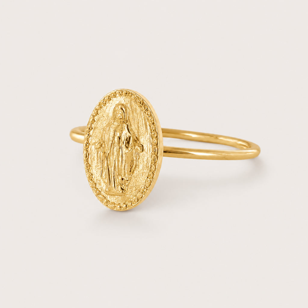 Vergoldeter Ring „Jungfrau-Maria-Medaille“.