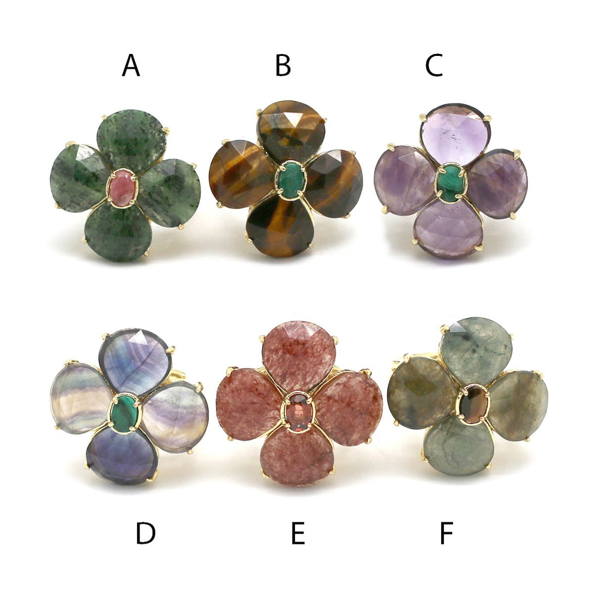 Bague réglable "Trèfle pierres fines"