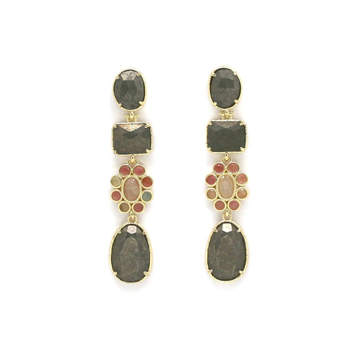 Boucles d'oreilles "Pyrite Fleur Tourmaline"