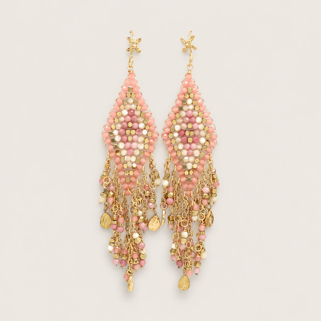 Boucles d'oreilles "Losange Tissé" rose