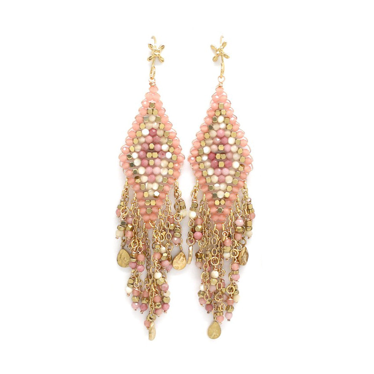 Boucles d'oreilles "Losange Tissé" rose