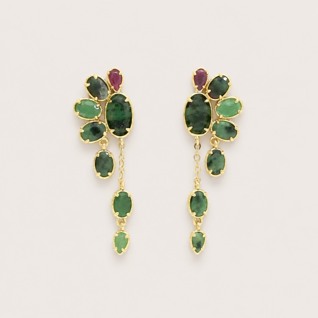 Boucles d'oreilles "Éventail Rubis Zoïsite"