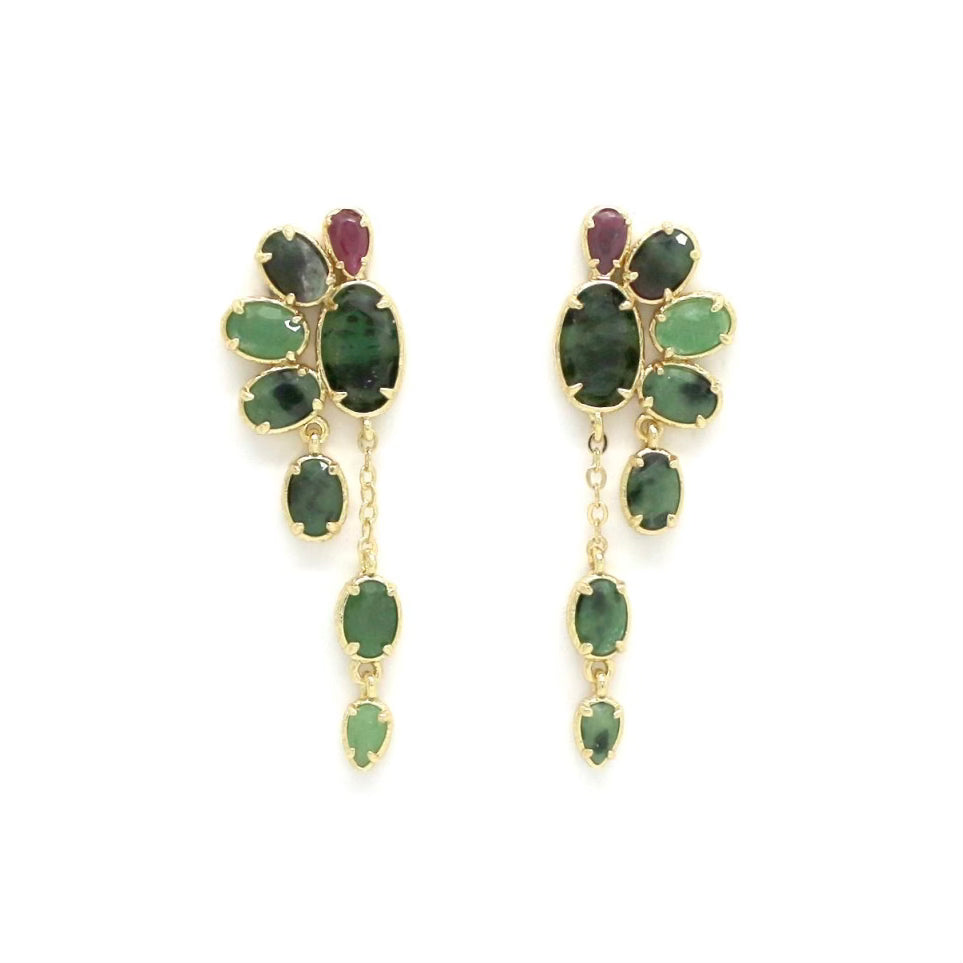 Boucles d'oreilles "Éventail Rubis Zoïsite"