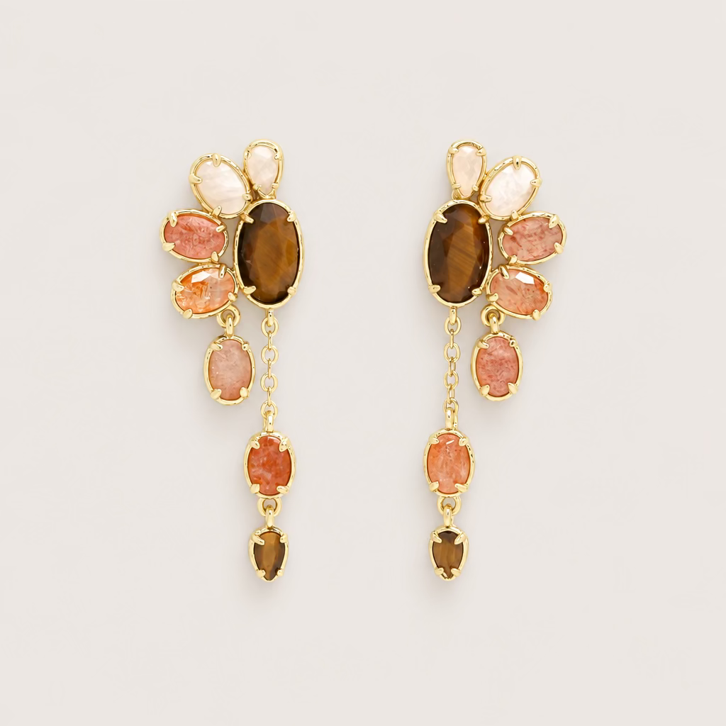 Boucles d'oreilles "Éventail pendantes pierres fines"