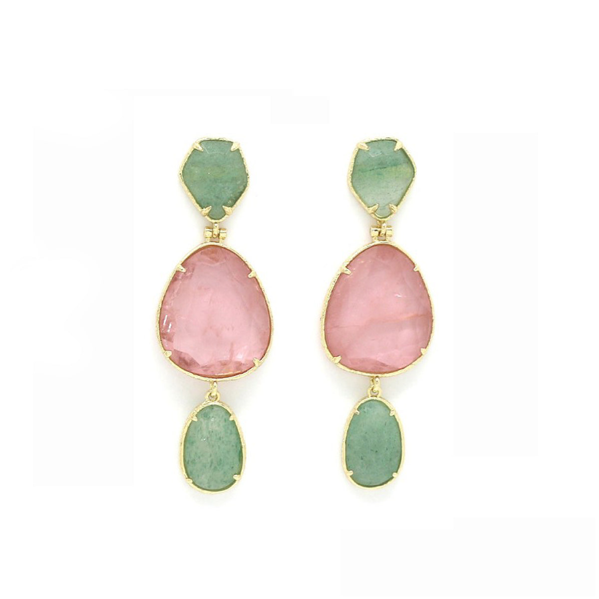 Boucles d'oreilles "Quartz fraise - Chrysoprase"