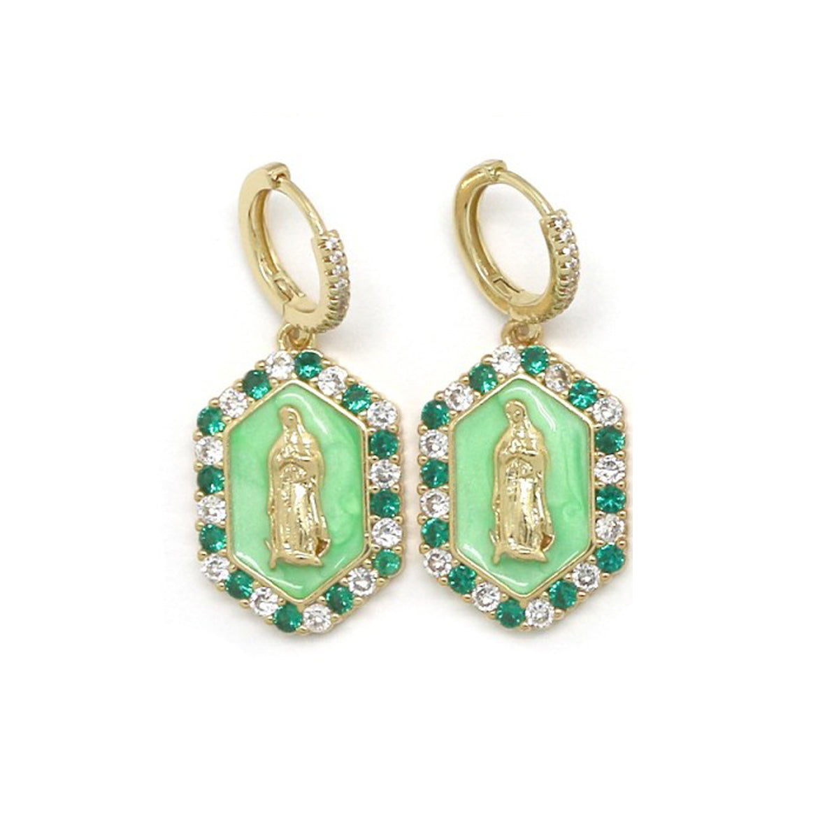 Boucles d'oreilles "Médaille Vierge Émaillée vert"