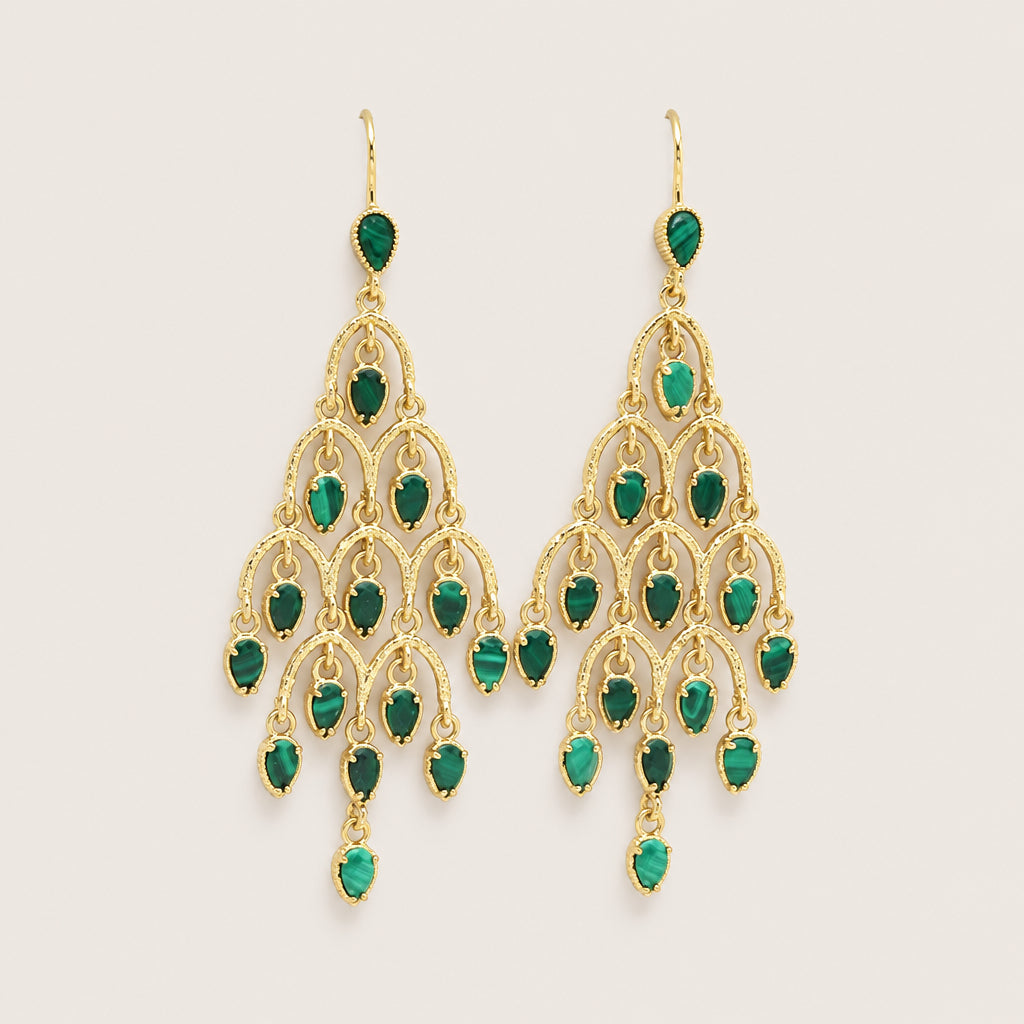 Boucles d'oreilles "Pampilles malachite"