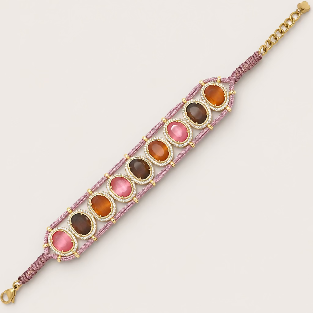Bracelet " Manchette cordon oeil de chat"