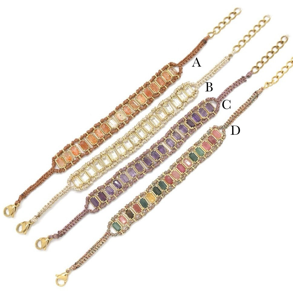 Bracelet Tressé – Pierres Rectangulaires & Finitions Dorées