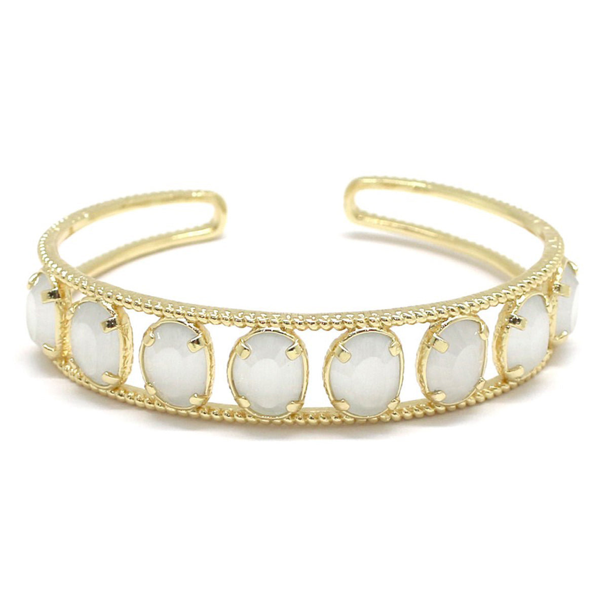 Bracelet Jonc réglable "8 pierres oeil de chat" doré à l'or fin