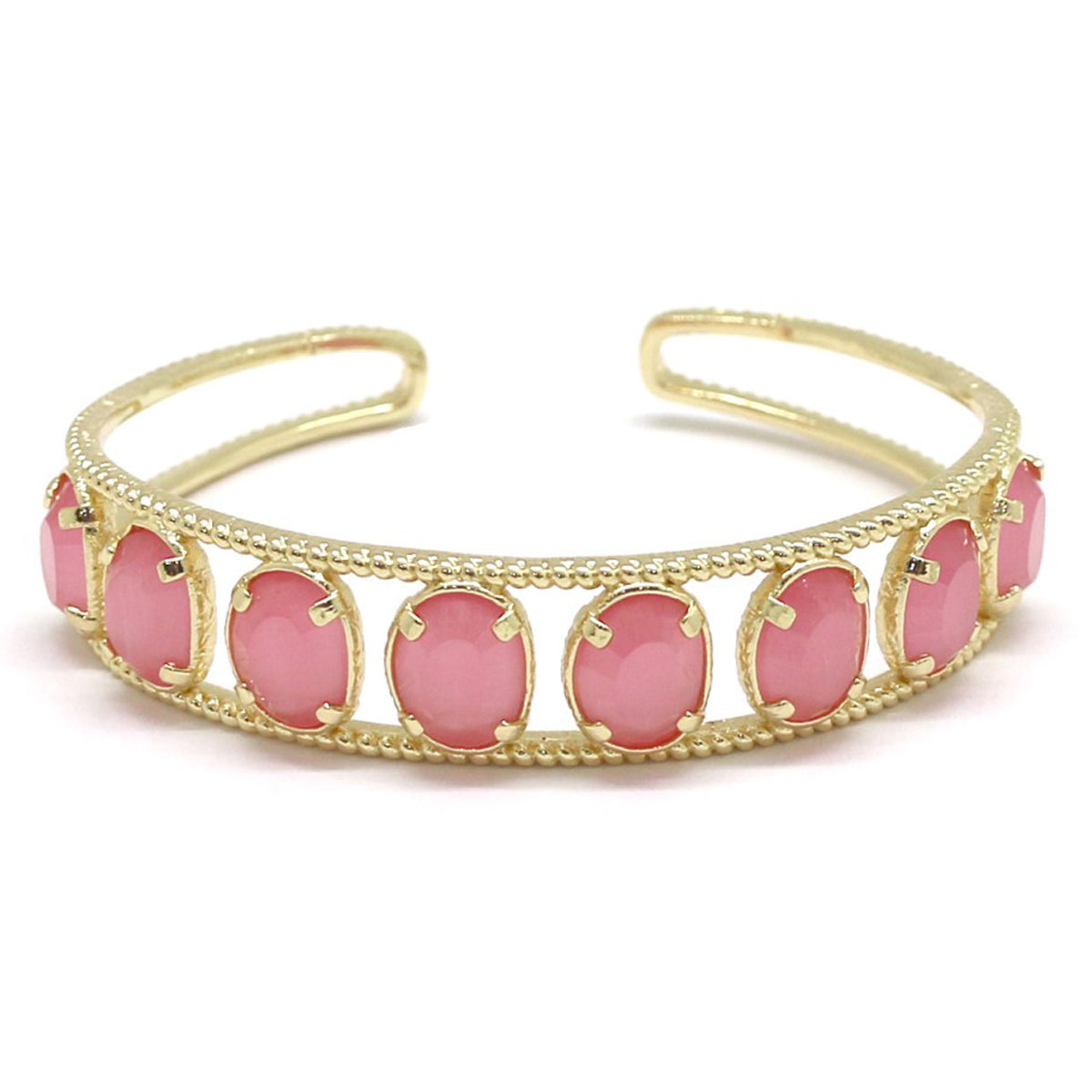 Bracelet Jonc réglable "8 pierres oeil de chat" doré à l'or fin