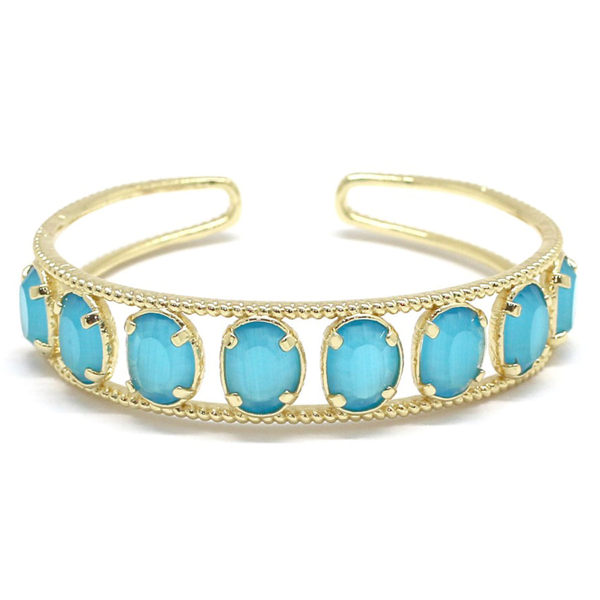 Bracelet Jonc réglable "8 pierres oeil de chat" doré à l'or fin