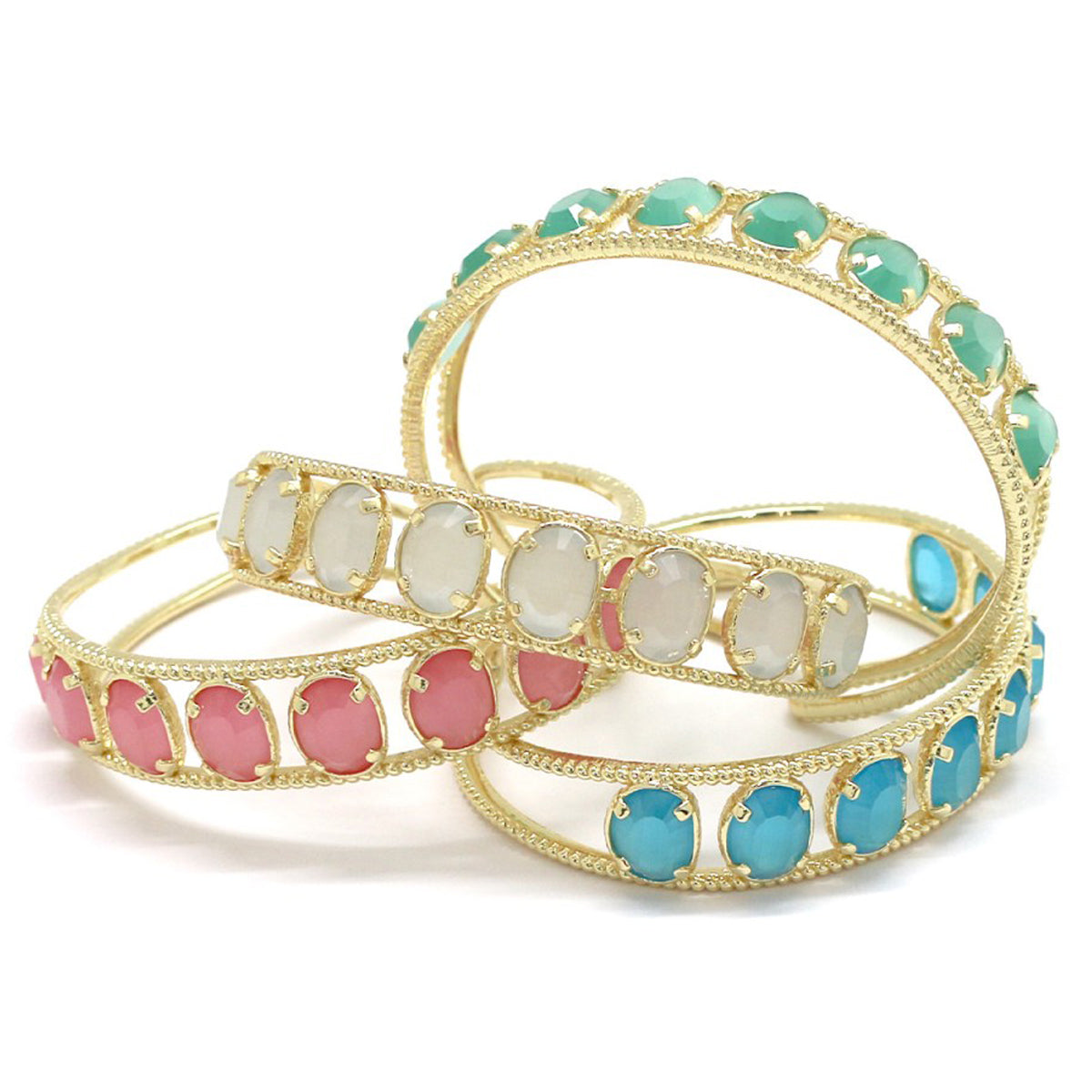 Bracelet Jonc réglable "8 pierres oeil de chat" doré à l'or fin