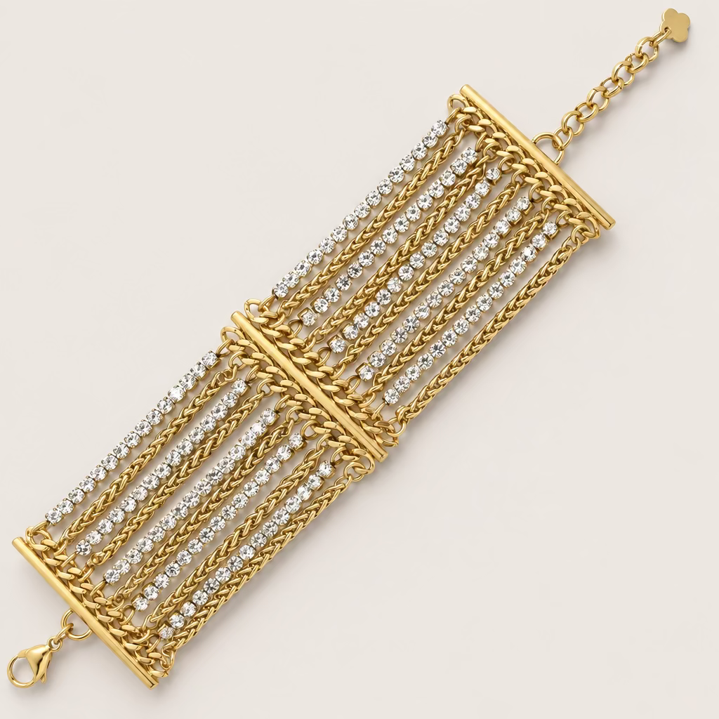Bracelet "Manchette souple chaînes & zirconium"