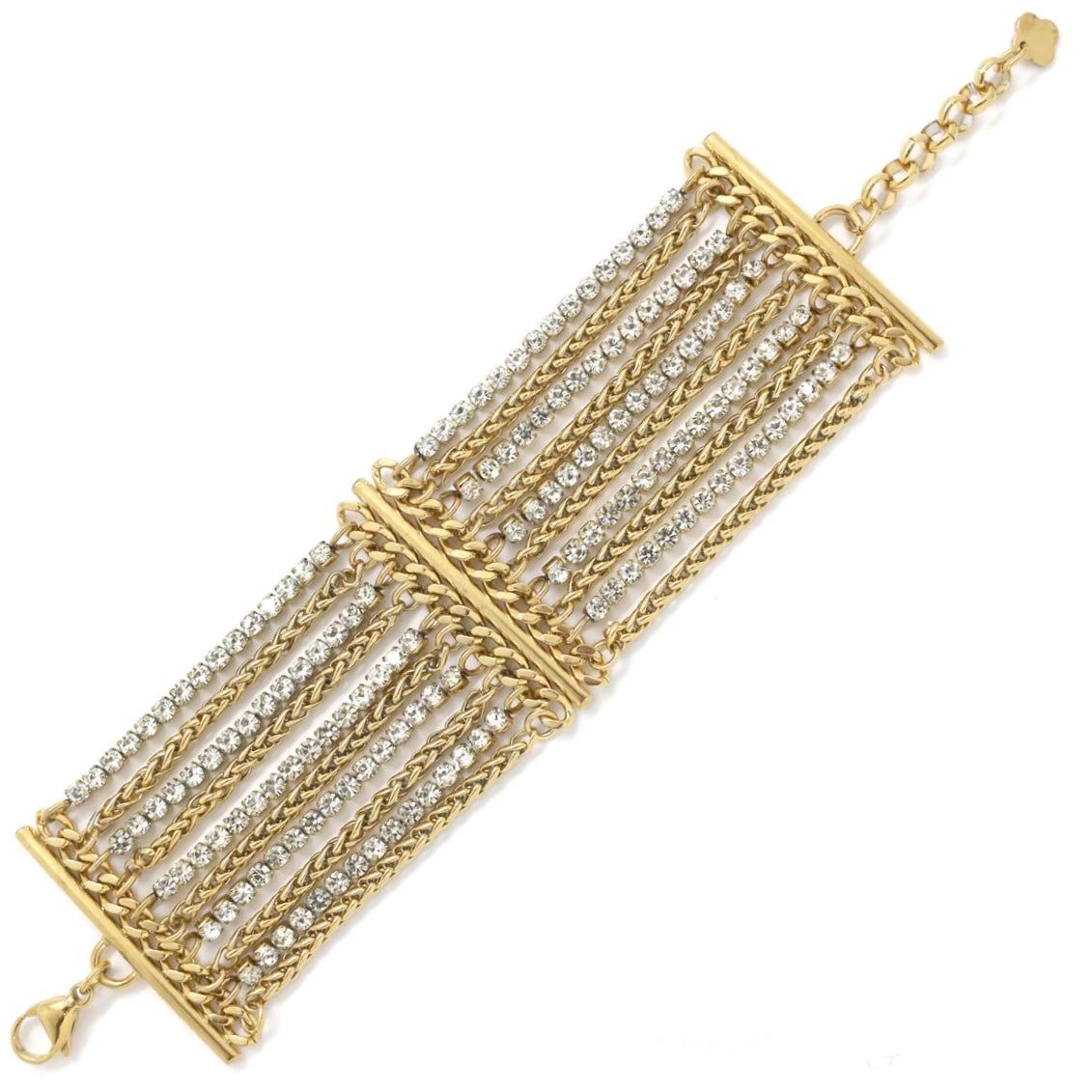 Bracelet "Manchette souple chaînes & zirconium"