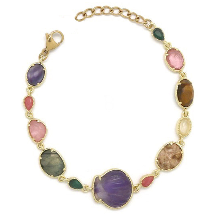 Bracelet “Coquillage & Gemmes” – Fluorine Sculptée et Pierres Fines