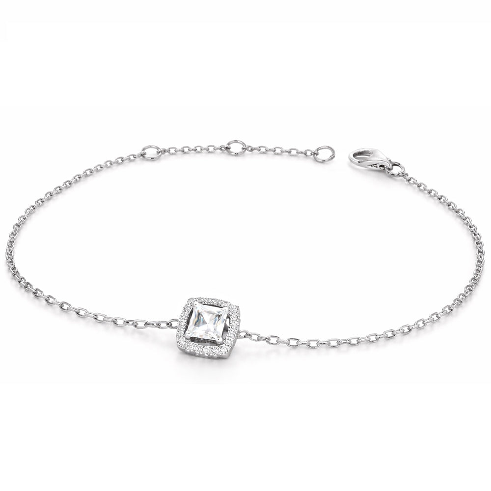 Bracelet « Solitaire coussin serti » argent 925 rhodié