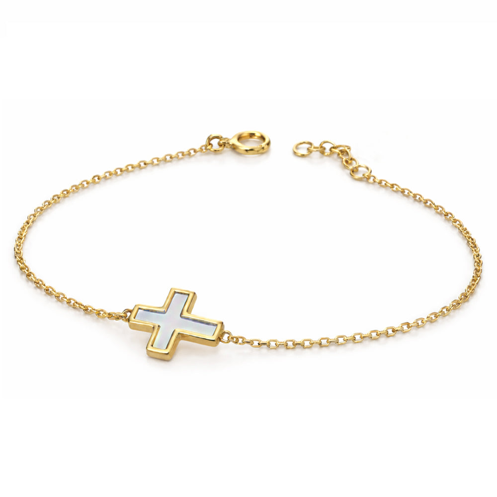 Bracelet « Croix en nacre » plaqué or