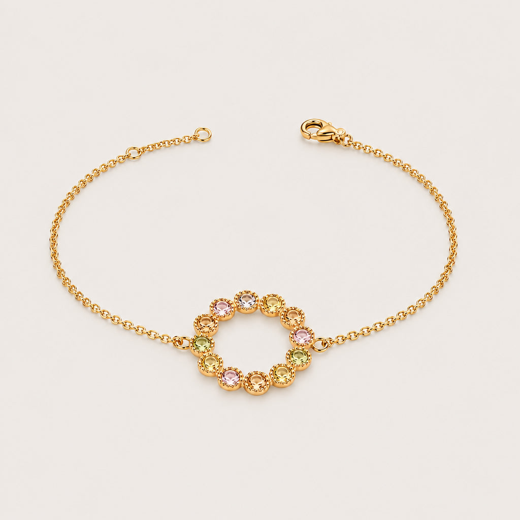 Bracelet « Anneau arc-en-ciel pastel » plaqué or