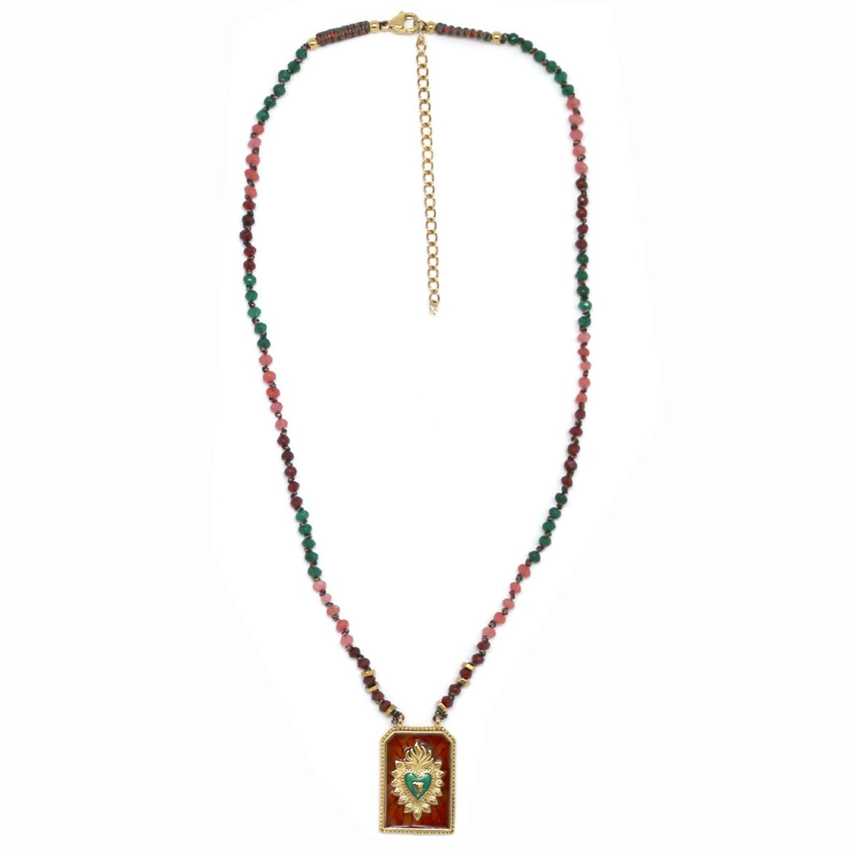 Collier Cœur Sacré – Pierres fines & Émail