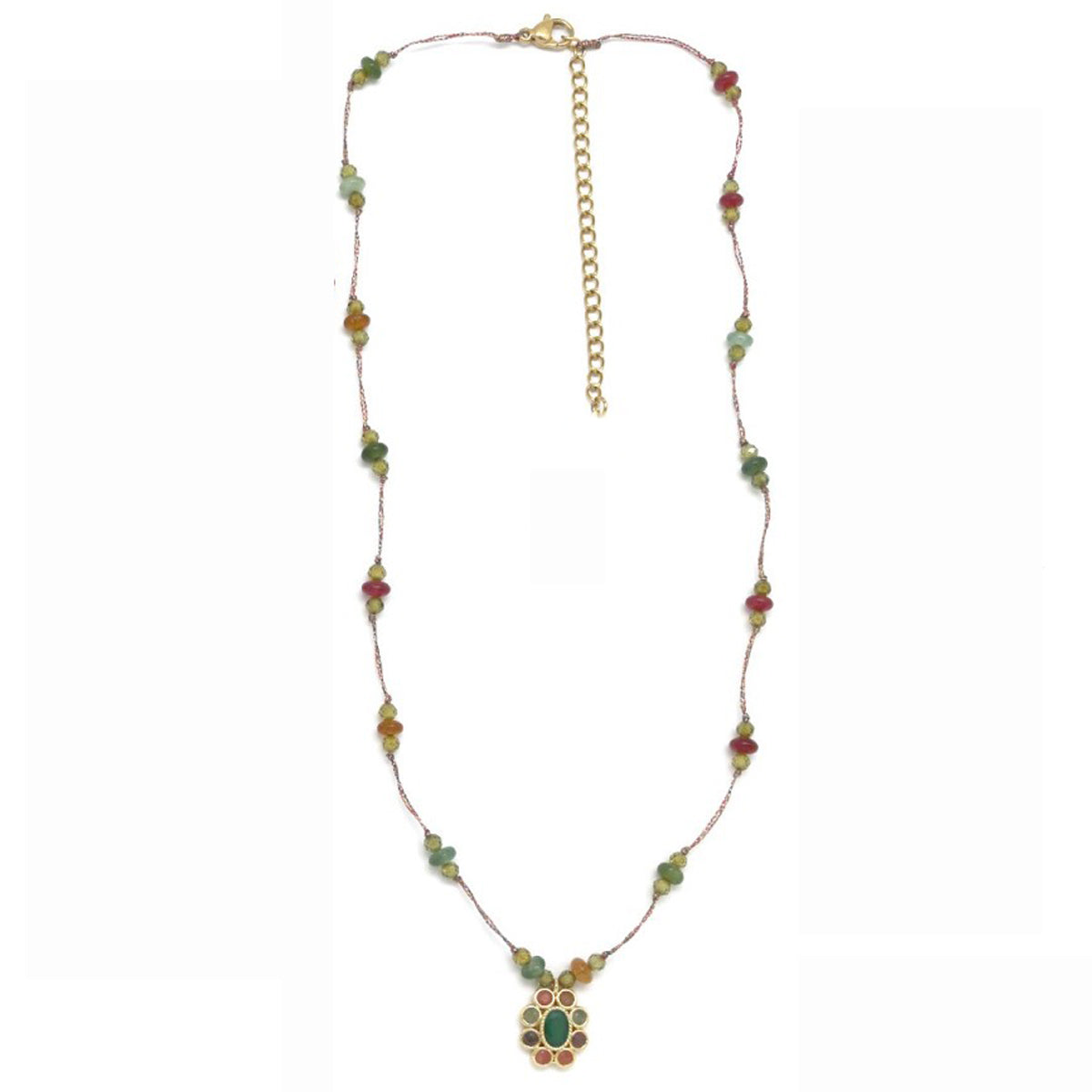 Collier fil perlé Pendentif Fleur Tourmaline