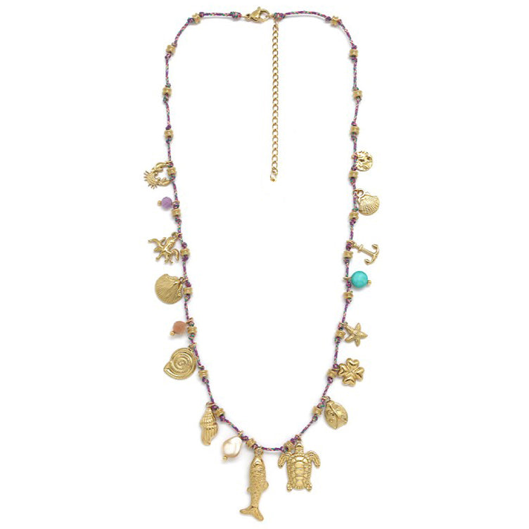 Collier Grigri Charms – "Trésors Marins Dorés"
