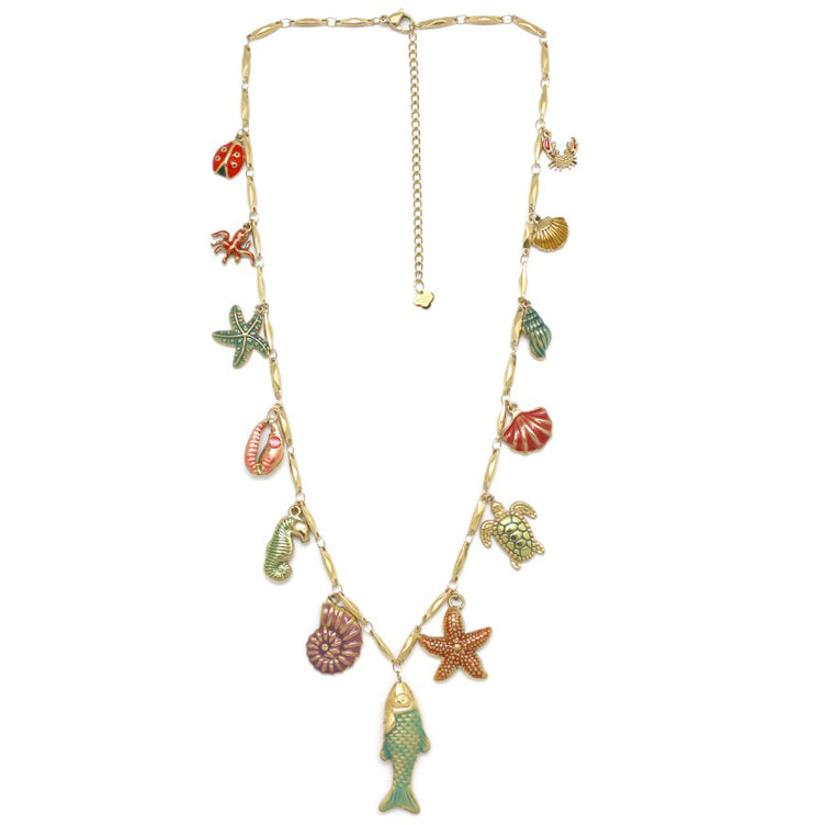 Collier Grigri Charms Émaillés – Monde Marin Doré
